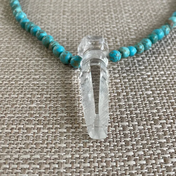 Carina Schott Necklaces Carved Crystal and Turquoise beads Necklace
