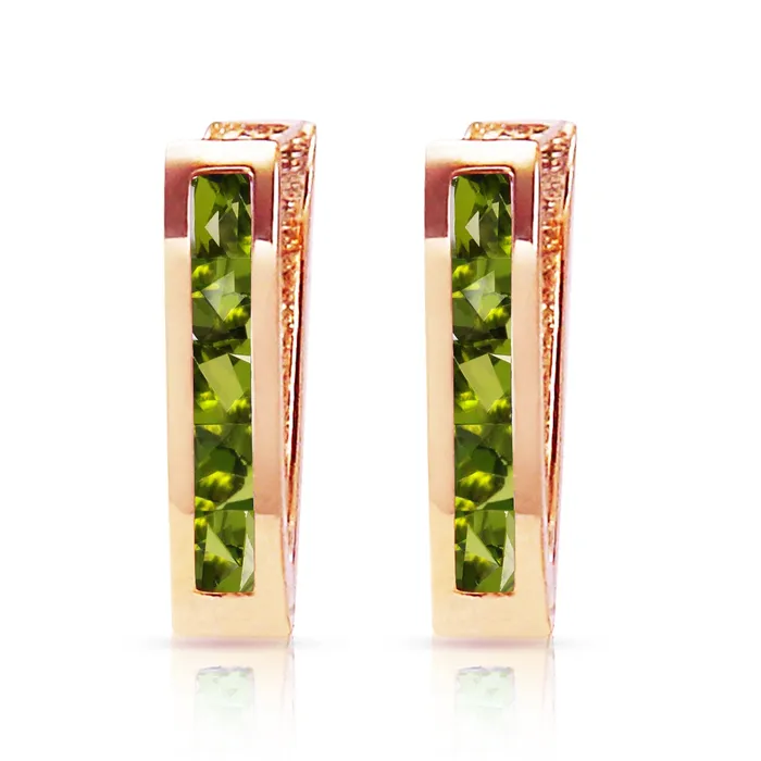 Earrings MayaMila 1 Carat 14K Solid Rose Gold Oval Huggie Earrings Peridot