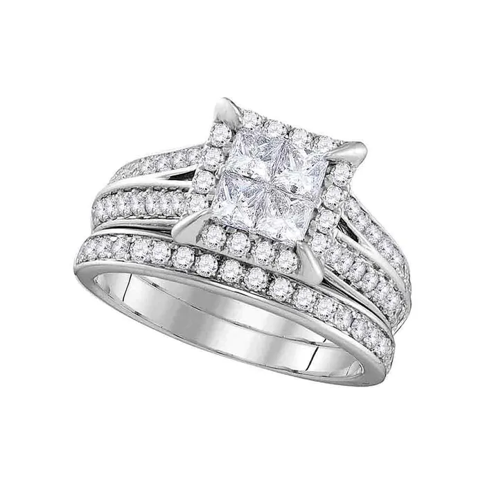 mayamila Rings 14kt White Gold Womens Princess Diamond Square Halo Bridal Wedding Engagement Ring Band Set 112 Cttw mayamila Rings 14kt White Gold Womens Princess Diamond Square Halo Bridal Wedding Engagement Ring Band Set 112 Cttw