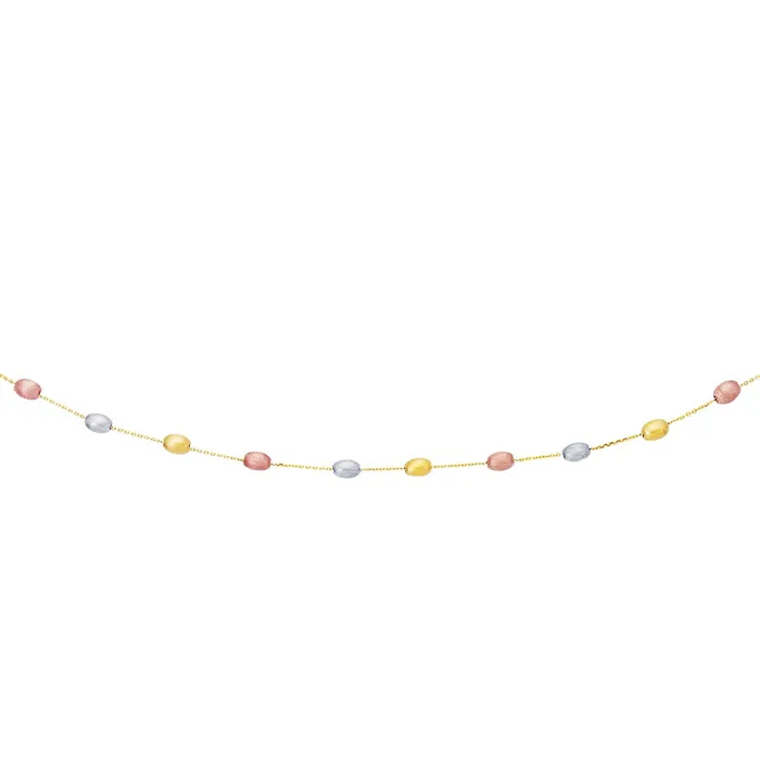 Necklaces MayaMila 14k TriColor Gold Necklace with Fancy Textured Pebble Stations