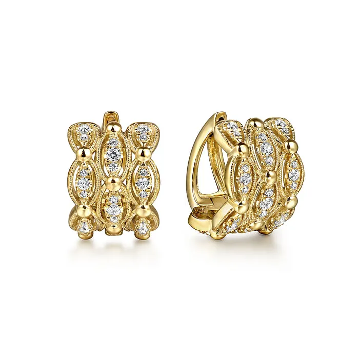 GABRIEL CO Earrings 14K Yellow Gold Bujukan Multi Row Diamond Huggie Earrings