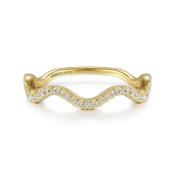 Rings 14K Yellow Gold Diamond Wave Stackable Ladies Ring GABRIEL CO
