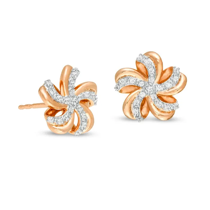 01 CT TW Diamond Pinwheel Flower Stud Earrings in 10K Rose Gold Goldia Earrings 01 CT TW Diamond Pinwheel Flower Stud Earrings in 10K Rose Gold Goldia Earrings