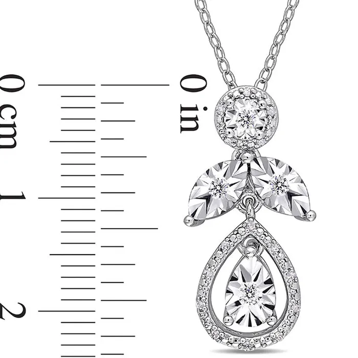 013 CT TW Natural Diamond Frame Teardrop Pendant in Sterling Silver Goldia Necklaces