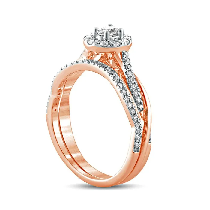 050 CT TW Oval Natural Diamond Frame Twist Shank Bridal Engagement Ring Set in Solid 10K Rose Gold Goldia Rings 050 CT TW Oval Natural Diamond Frame Twist Shank Bridal Engagement Ring Set in Solid 10K Rose Gold Goldia Rings