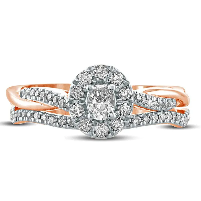 050 CT TW Oval Natural Diamond Frame Twist Shank Bridal Engagement Ring Set in Solid 10K Rose Gold Goldia Rings 050 CT TW Oval Natural Diamond Frame Twist Shank Bridal Engagement Ring Set in Solid 10K Rose Gold Goldia Rings