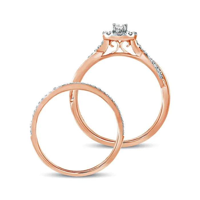 050 CT TW Oval Natural Diamond Frame Twist Shank Bridal Engagement Ring Set in Solid 10K Rose Gold Goldia Rings 050 CT TW Oval Natural Diamond Frame Twist Shank Bridal Engagement Ring Set in Solid 10K Rose Gold Goldia Rings