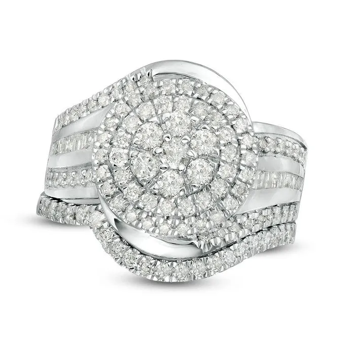 125 CT TW Composite Natural Diamond Double Frame Bypass Bridal Engagement Ring Set in Solid 10K White Gold Goldia Rings 125 CT TW Composite Natural Diamond Double Frame Bypass Bridal Engagement Ring Set in Solid 10K White Gold Goldia Rings