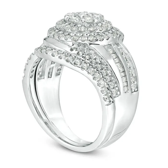 125 CT TW Composite Natural Diamond Double Frame Bypass Bridal Engagement Ring Set in Solid 10K White Gold Goldia Rings 125 CT TW Composite Natural Diamond Double Frame Bypass Bridal Engagement Ring Set in Solid 10K White Gold Goldia Rings