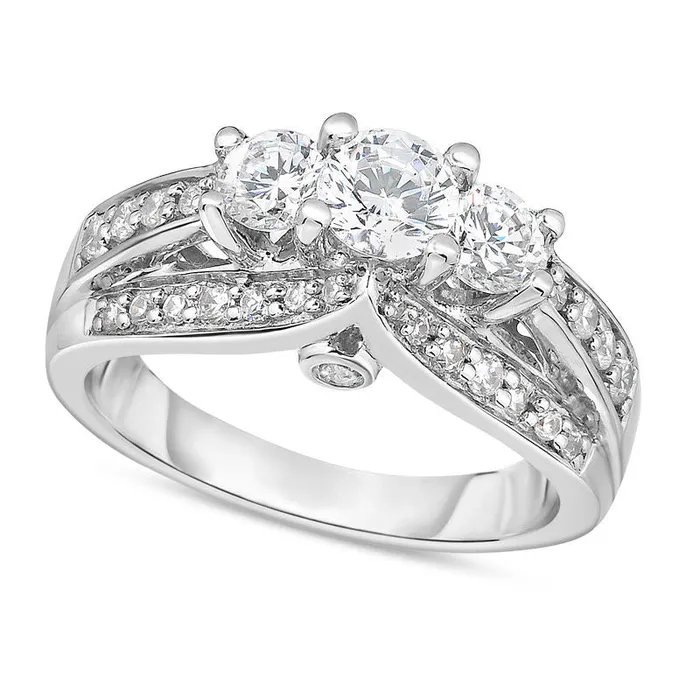 15 CT TW Natural Diamond Three Stone Engagement Ring in Solid 14K White Gold Goldia Rings 15 CT TW Natural Diamond Three Stone Engagement Ring in Solid 14K White Gold Goldia Rings