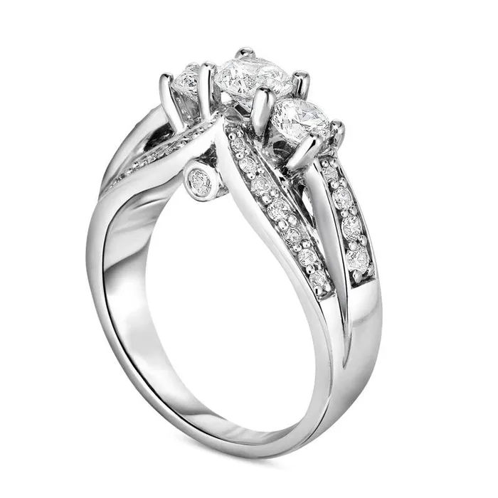 15 CT TW Natural Diamond Three Stone Engagement Ring in Solid 14K White Gold Goldia Rings 15 CT TW Natural Diamond Three Stone Engagement Ring in Solid 14K White Gold Goldia Rings