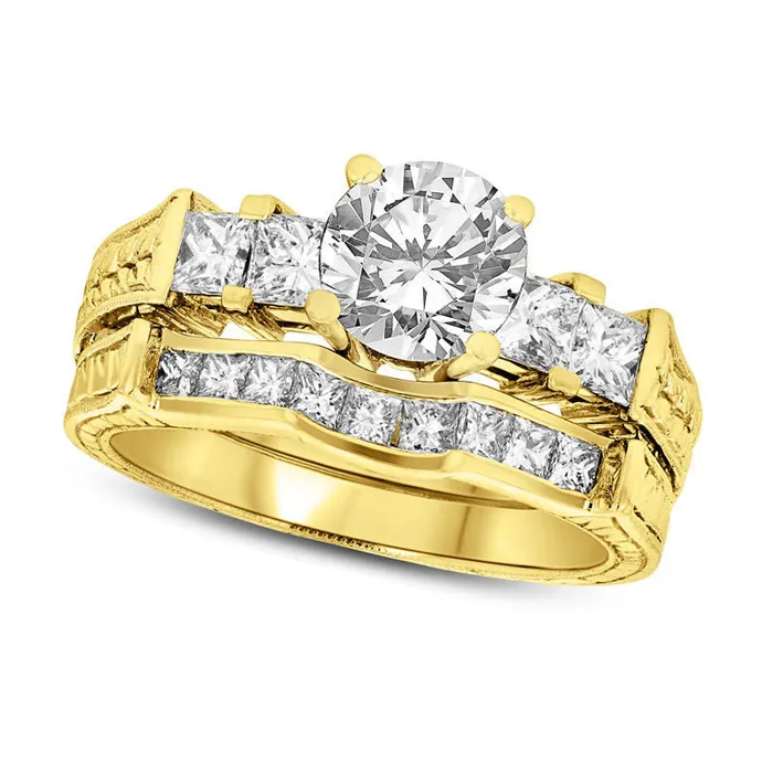 163 CT TW Natural Diamond AntiqueFinish Bridal Engagement Ring Set in Solid 14K Gold ISI2 Goldia Rings 163 CT TW Natural Diamond AntiqueFinish Bridal Engagement Ring Set in Solid 14K Gold ISI2 Goldia Rings