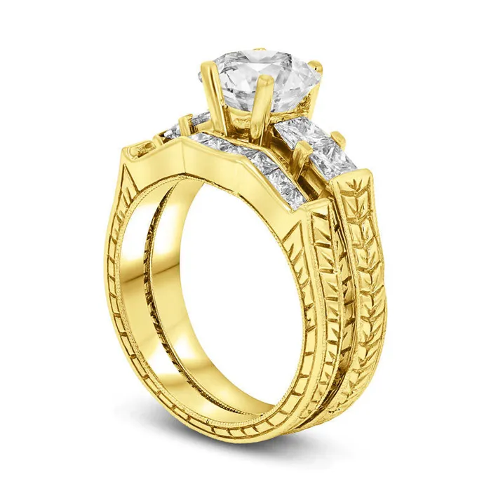 163 CT TW Natural Diamond AntiqueFinish Bridal Engagement Ring Set in Solid 14K Gold ISI2 Goldia Rings 163 CT TW Natural Diamond AntiqueFinish Bridal Engagement Ring Set in Solid 14K Gold ISI2 Goldia Rings
