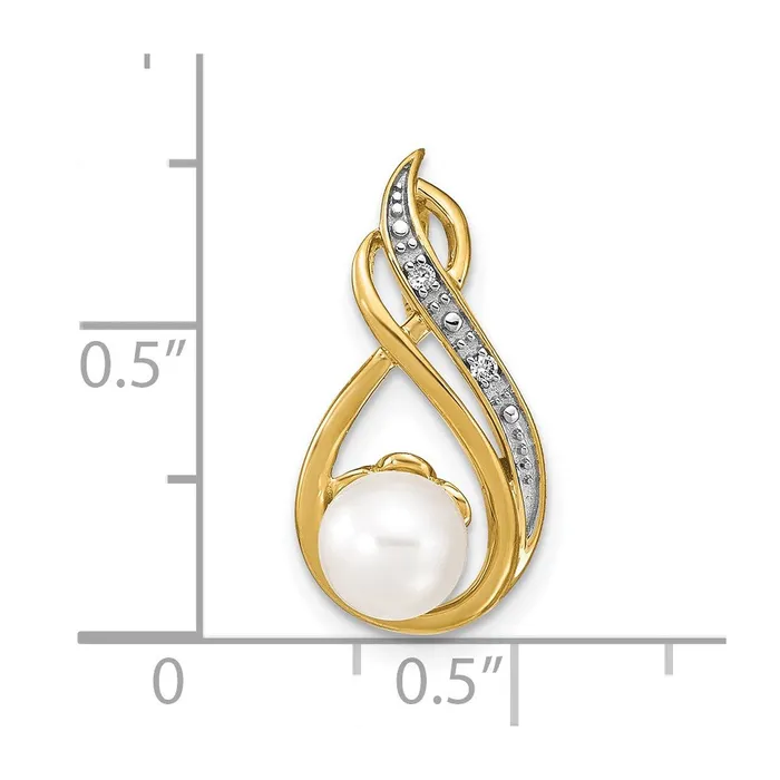 14k 6 7mm White Round Freshewater Cultured Pearl and Diamond Pendant Goldiacom Necklaces