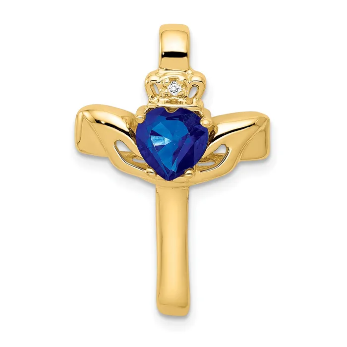 14k 6mm Claddagh Sapphire AAA Diamond Cross Pendant Goldiacom Necklaces