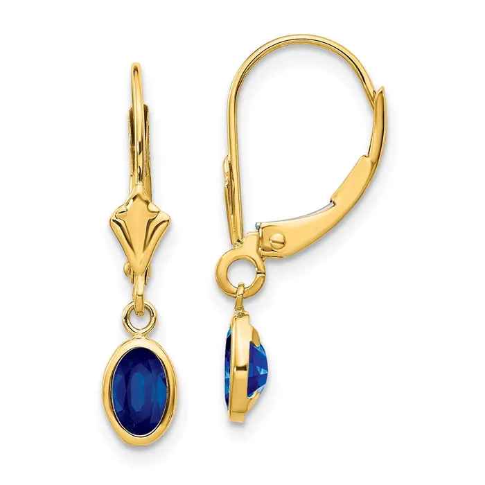 14k 6x4 Oval Bezel SeptemberSapphire Leverback Earrings Goldia Earrings