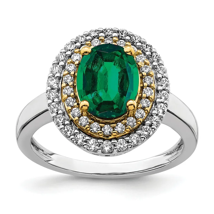 14k TwoTone 12 Ct Lab Grown Diamond VSSI G and Lab Created Emerald Fashion Ring Goldia Rings