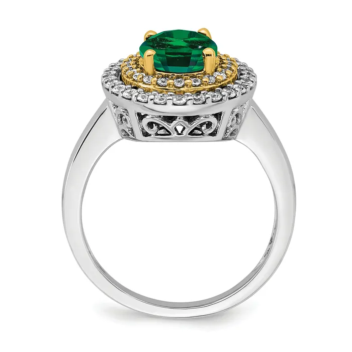 14k TwoTone 12 Ct Lab Grown Diamond VSSI G and Lab Created Emerald Fashion Ring Goldia Rings
