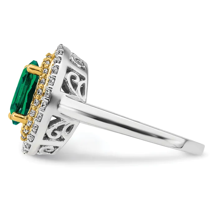 14k TwoTone 12 Ct Lab Grown Diamond VSSI G and Lab Created Emerald Fashion Ring Goldia Rings