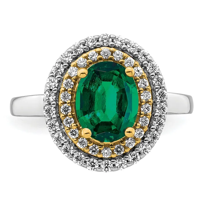 14k TwoTone 12 Ct Lab Grown Diamond VSSI G and Lab Created Emerald Fashion Ring Goldia Rings