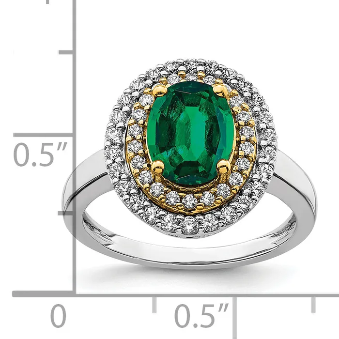 14k TwoTone 12 Ct Lab Grown Diamond VSSI G and Lab Created Emerald Fashion Ring Goldia Rings