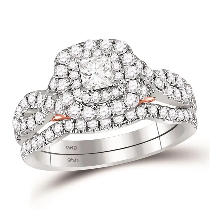 14k Twotone Gold Princess Diamond Bridal Wedding Ring Set 114 Cttw Certified gndatlanta Rings 14k Twotone Gold Princess Diamond Bridal Wedding Ring Set 114 Cttw Certified gndatlanta Rings
