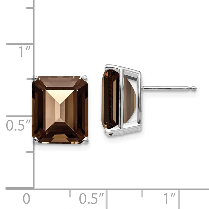 14k White Gold 12x10mm Emerald Smok Yellow Gold Quartz Earrings Goldia Earrings