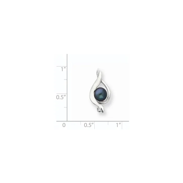 14k White Gold 55mm Black FW Cultured Pearl AA Real Diamond pendant Goldia Necklaces