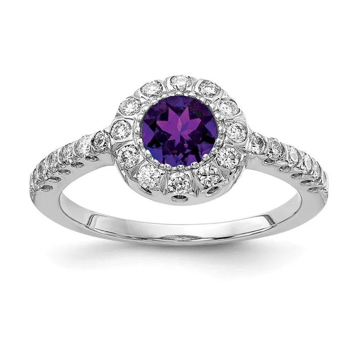 14k White Gold 5mm Amethyst A Real Diamond ring Goldia Rings
