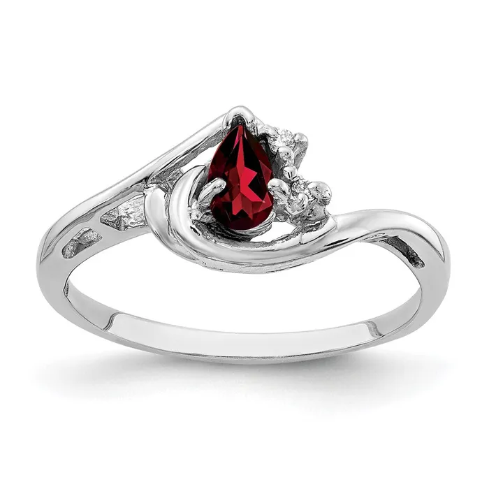 14k White Gold 5x3mm Pear Garnet AA Diamond ring Goldia Rings