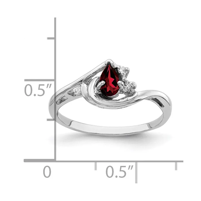 14k White Gold 5x3mm Pear Garnet AA Diamond ring Goldia Rings