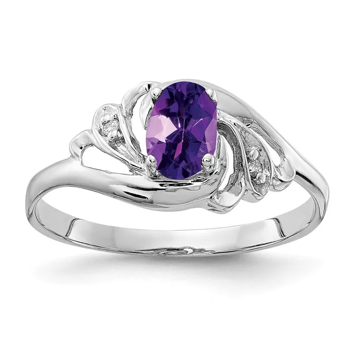 14k White Gold 6x4mm Oval Amethyst Checker VS Real Diamond ring Goldiacom Rings 14k White Gold 6x4mm Oval Amethyst Checker VS Real Diamond ring Goldiacom Rings