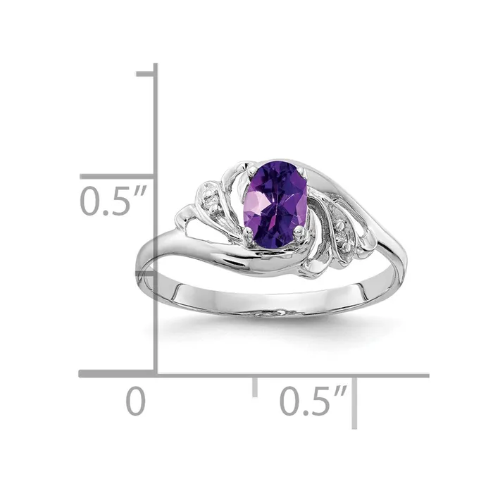 14k White Gold 6x4mm Oval Amethyst Checker VS Real Diamond ring Goldiacom Rings