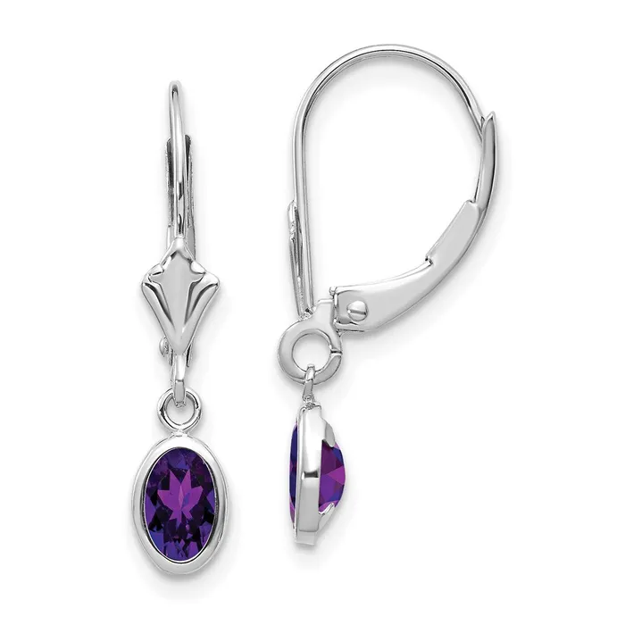 14k White Gold 6x4mm Oval AmethystFebruary Earrings Goldia Earrings
