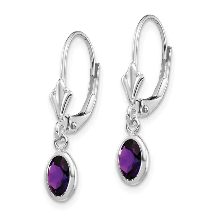14k White Gold 6x4mm Oval AmethystFebruary Earrings Goldia Earrings