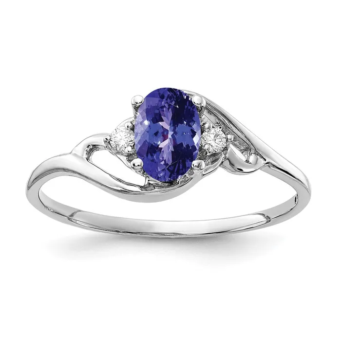 14k White Gold 6x4mm Oval Tanzanite AAA Diamond ring Goldia Rings