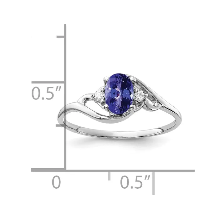 14k White Gold 6x4mm Oval Tanzanite AAA Diamond ring Goldia Rings