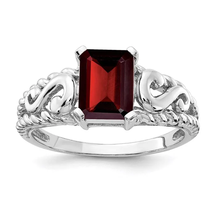 14k White Gold 8x6mm Emerald Cut Garnet ring Goldia Rings