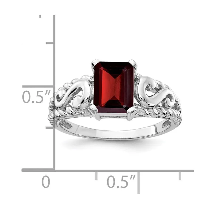 14k White Gold 8x6mm Emerald Cut Garnet ring Goldia Rings