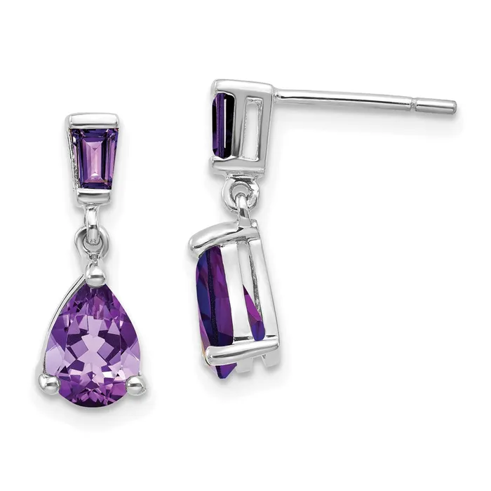 14k White Gold Amethyst Dangle Post Earrings Goldia Earrings