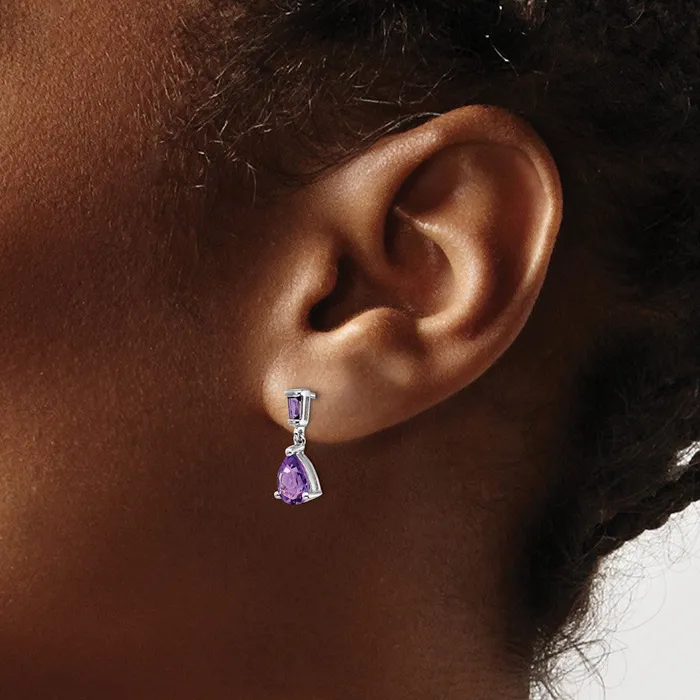 14k White Gold Amethyst Dangle Post Earrings Goldia Earrings