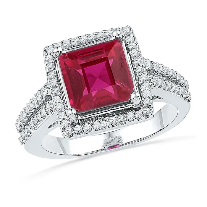 14k White Gold Cushion Created Ruby Solitaire Diamond Ring 13 Cttw gndatlanta Rings 14k White Gold Cushion Created Ruby Solitaire Diamond Ring 13 Cttw gndatlanta Rings