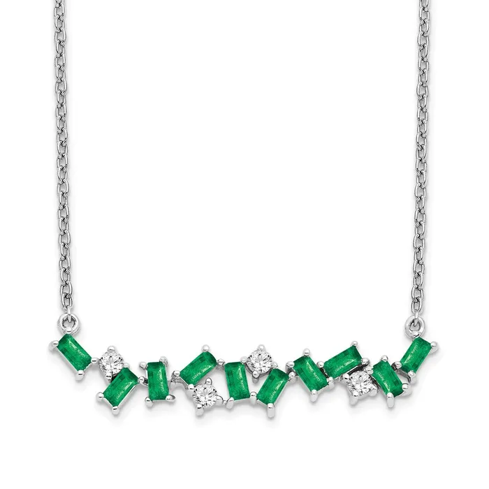 14k White Gold Emerald and Real Diamond 18 in Bar Necklace Goldia Necklaces 14k White Gold Emerald and Real Diamond 18 in Bar Necklace Goldia Necklaces