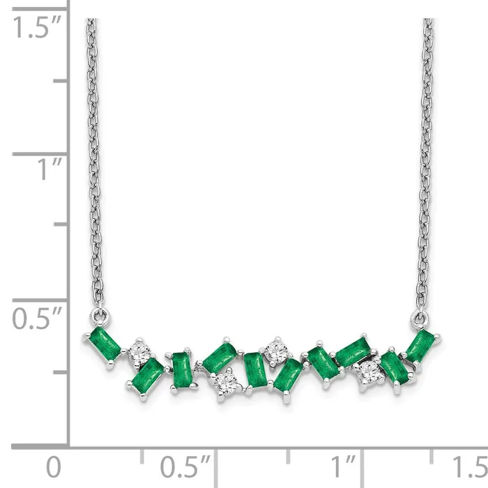 14k White Gold Emerald and Real Diamond 18 in Bar Necklace Goldia Necklaces
