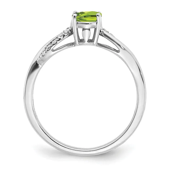 14k White Gold Oval Peridot and Real Diamond Ring Goldia Rings