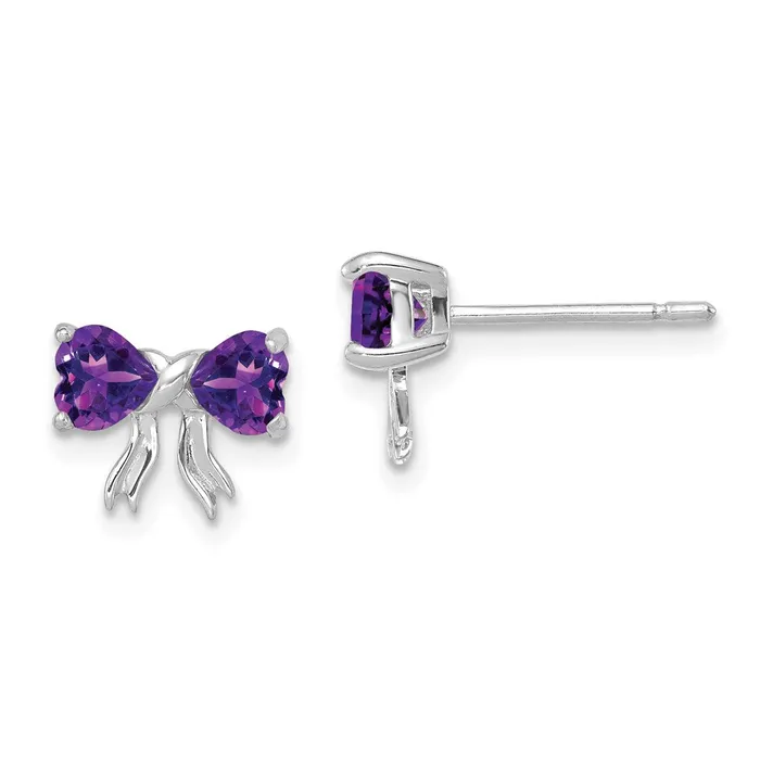 14k White Gold Polished Amethyst Bow Post Earrings Goldia Earrings