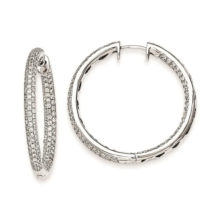 14K White Gold Real Diamond Hinged Hoop Earrings Goldia Earrings