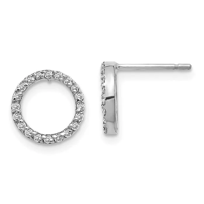 14k White Gold Real Diamond Open Circle Earrings Goldia Earrings