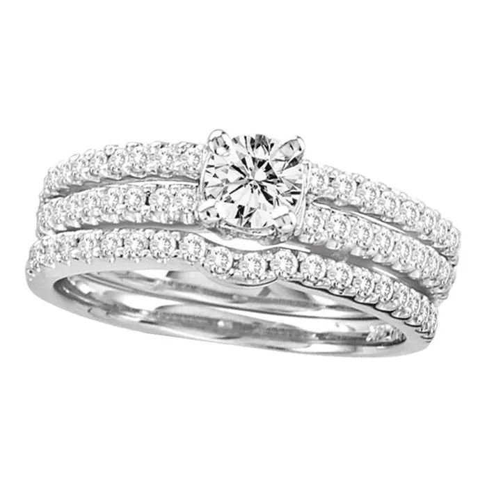 14k White Gold Round Diamond 3Piece Bridal Wedding Ring Set 1 Cttw gndatlanta Rings 14k White Gold Round Diamond 3Piece Bridal Wedding Ring Set 1 Cttw gndatlanta Rings