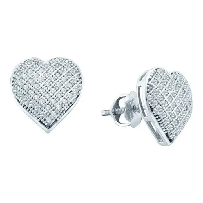 14k White Gold Round Diamond Heart Cluster Earrings 13 Cttw gndatlanta Earrings